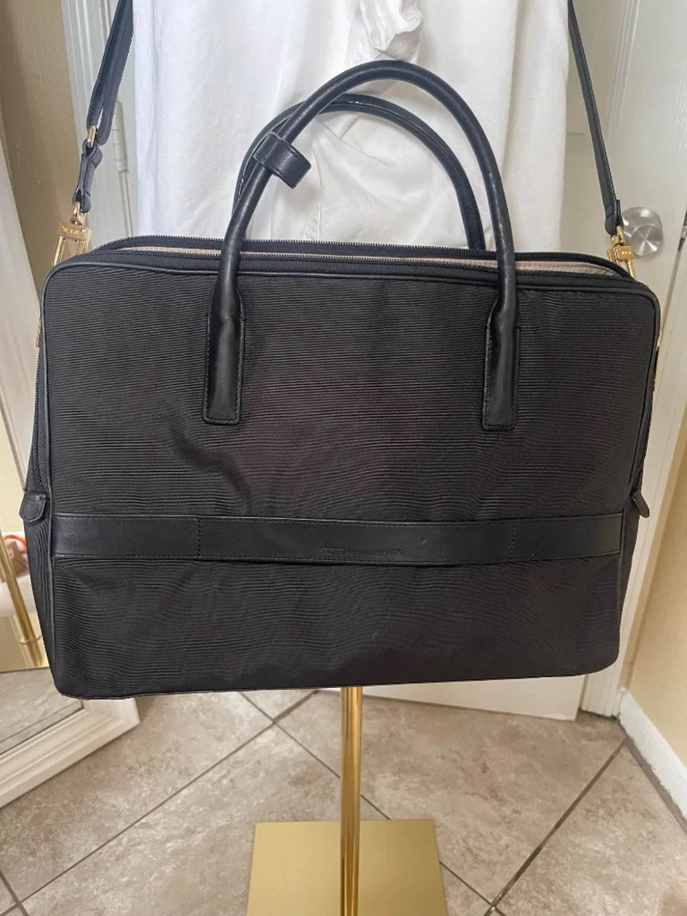 TUMI Larkin Erin Ballistic Nylon Leather Trim Briefcase Laptop Bag Gold Hardware
